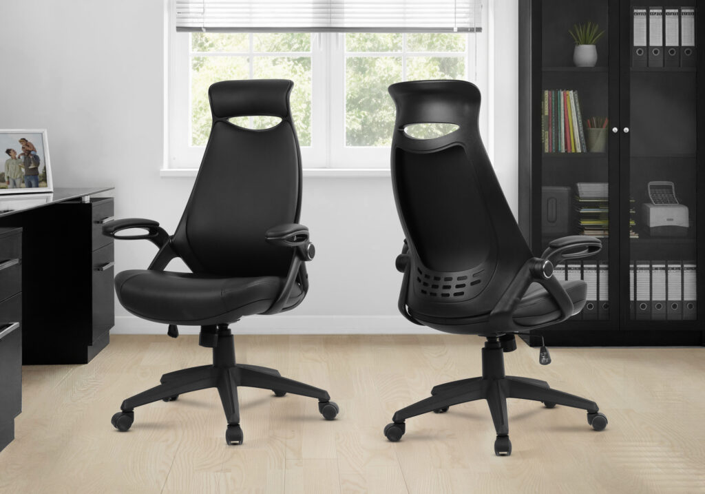 Office Chair, Adjustable Height, Swivel, Ergonomic, Armrests, Computer Desk, Work, Black Leather Look, Black Metal, Contemporary, Modern
