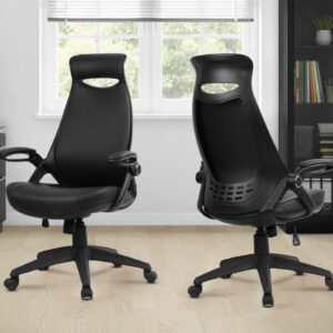 Office Chair, Adjustable Height, Swivel, Ergonomic, Armrests, Computer Desk, Work, Black Leather Look, Black Metal, Contemporary, Modern
