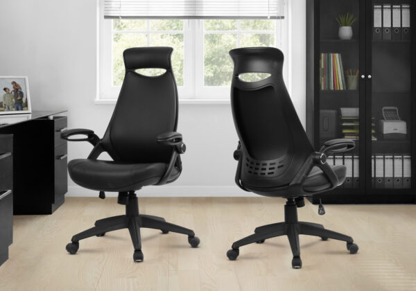 Office Chair, Adjustable Height, Swivel, Ergonomic, Armrests, Computer Desk, Work, Black Leather Look, Black Metal, Contemporary, Modern