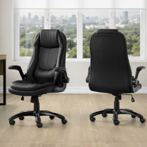 Office Chair, Adjustable Height, Swivel, Ergonomic, Armrests, Computer Desk, Work, Black Leather Look, Black Metal, Contemporary, Modern