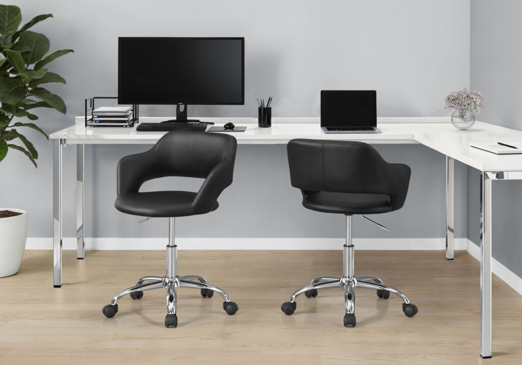 Office Chair, Adjustable Height, Swivel, Ergonomic, Armrests, Computer Desk, Work, Black Leather Look, Chrome Metal, Contemporary, Modern