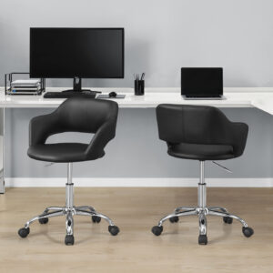 Office Chair, Adjustable Height, Swivel, Ergonomic, Armrests, Computer Desk, Work, Black Leather Look, Chrome Metal, Contemporary, Modern