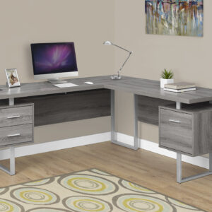 Computer Desk, Home Office, Corner, Left, Right Set-up, Storage Drawers, 70"L, L Shape, Work, Laptop, Brown Laminate, Grey Metal, Contemporary, Modern
