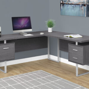 Computer Desk, Home Office, Corner, Left, Right Set-up, Storage Drawers, 70"L, L Shape, Work, Laptop, Grey Laminate, Grey Metal, Contemporary, Modern