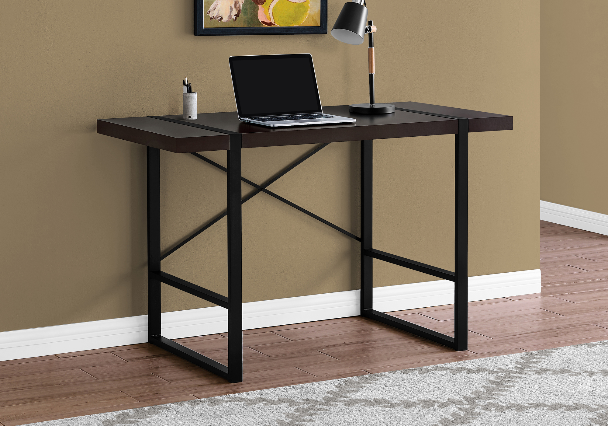 Computer Desk, Home Office, Laptop, 48″L, Work, Brown Laminate, Black Metal, Contemporary, Modern