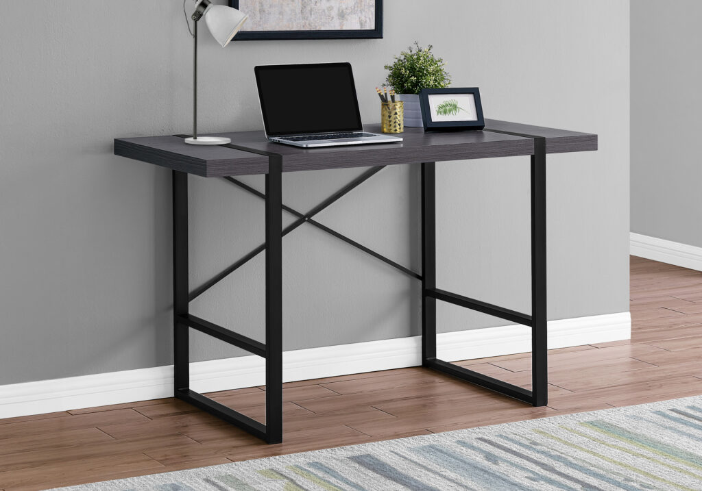 Computer Desk, Home Office, Laptop, 48″L, Work, Grey Laminate, Black Metal, Contemporary, Modern