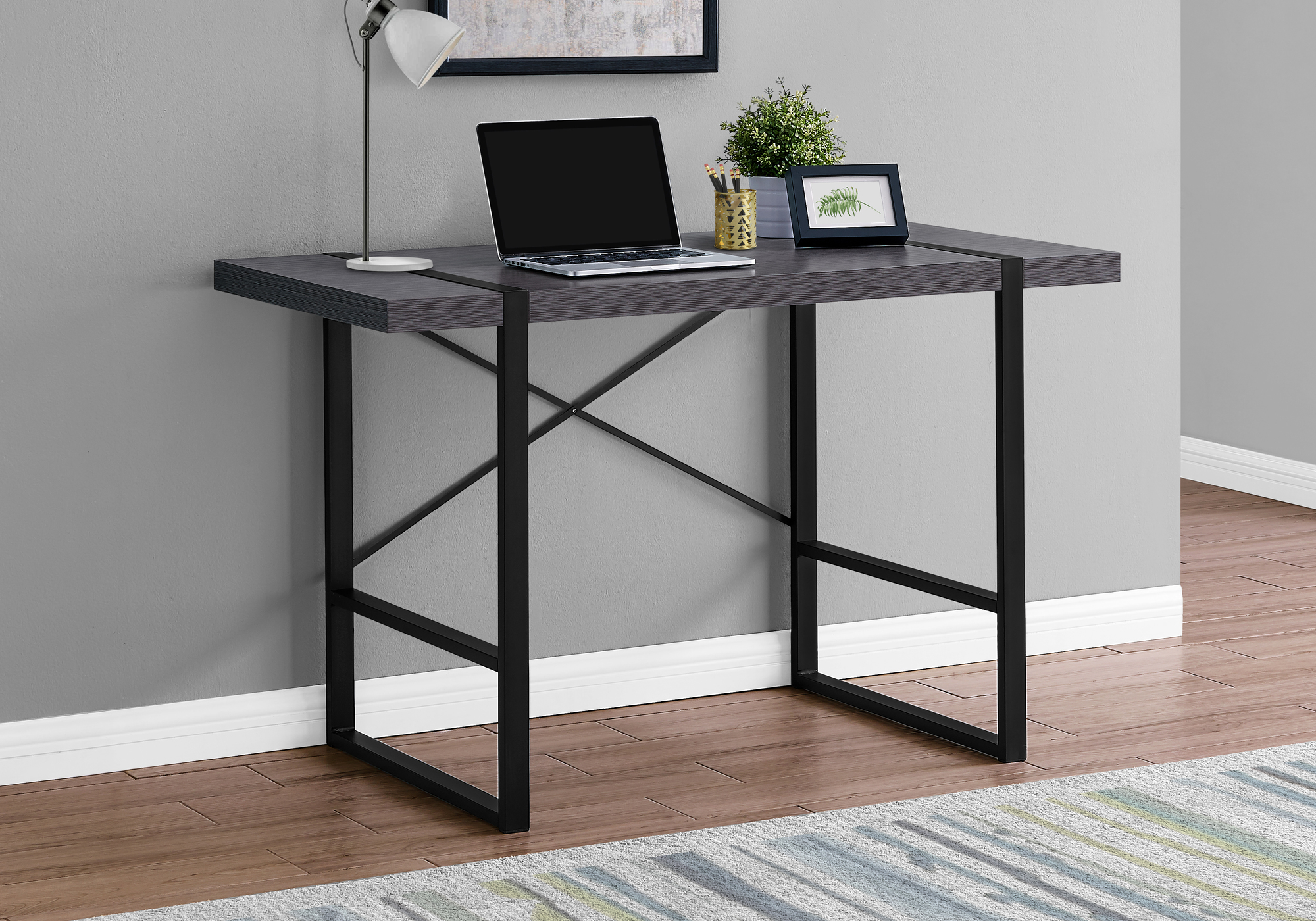 Computer Desk, Home Office, Laptop, 48″L, Work, Grey Laminate, Black Metal, Contemporary, Modern