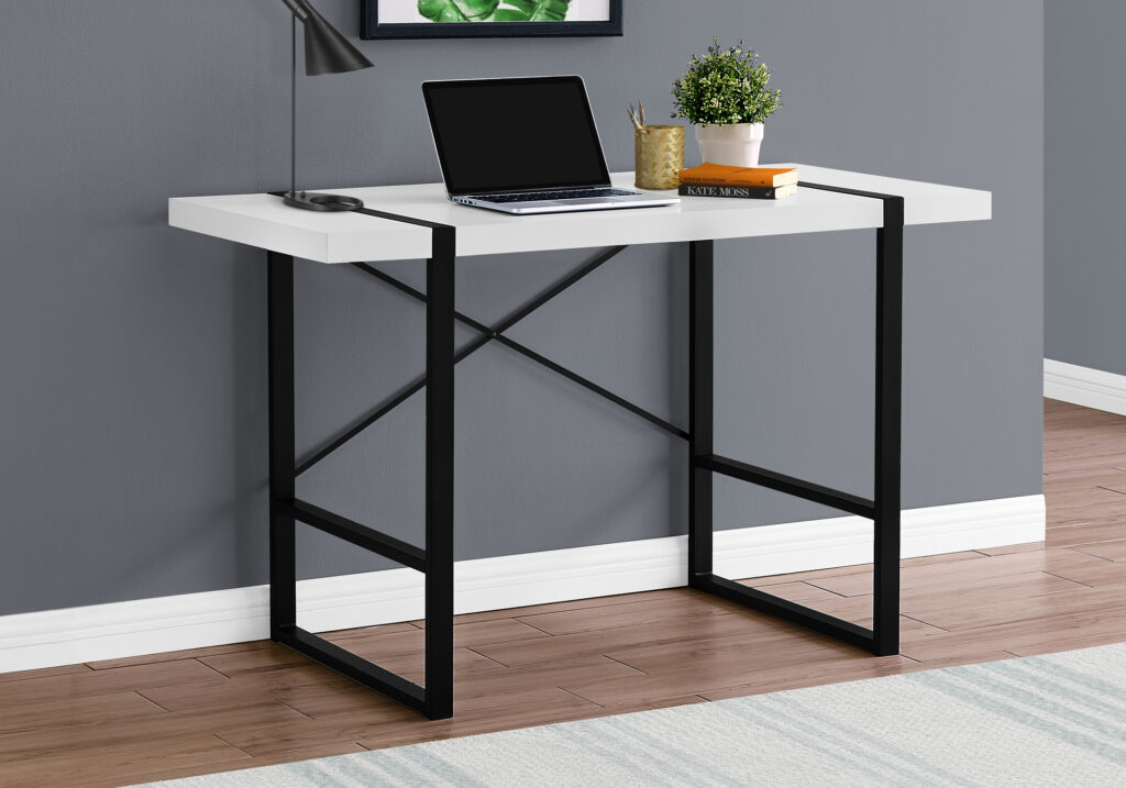 Computer Desk, Home Office, Laptop, 48″L, Work, White Laminate, Black Metal, Contemporary, Modern
