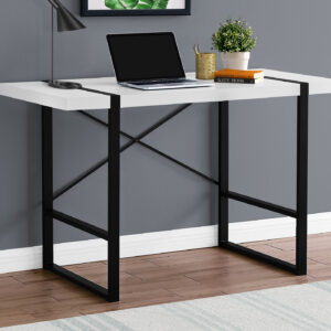 Computer Desk, Home Office, Laptop, 48"L, Work, White Laminate, Black Metal, Contemporary, Modern