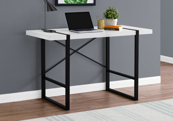 Computer Desk, Home Office, Laptop, 48″L, Work, White Laminate, Black Metal, Contemporary, Modern