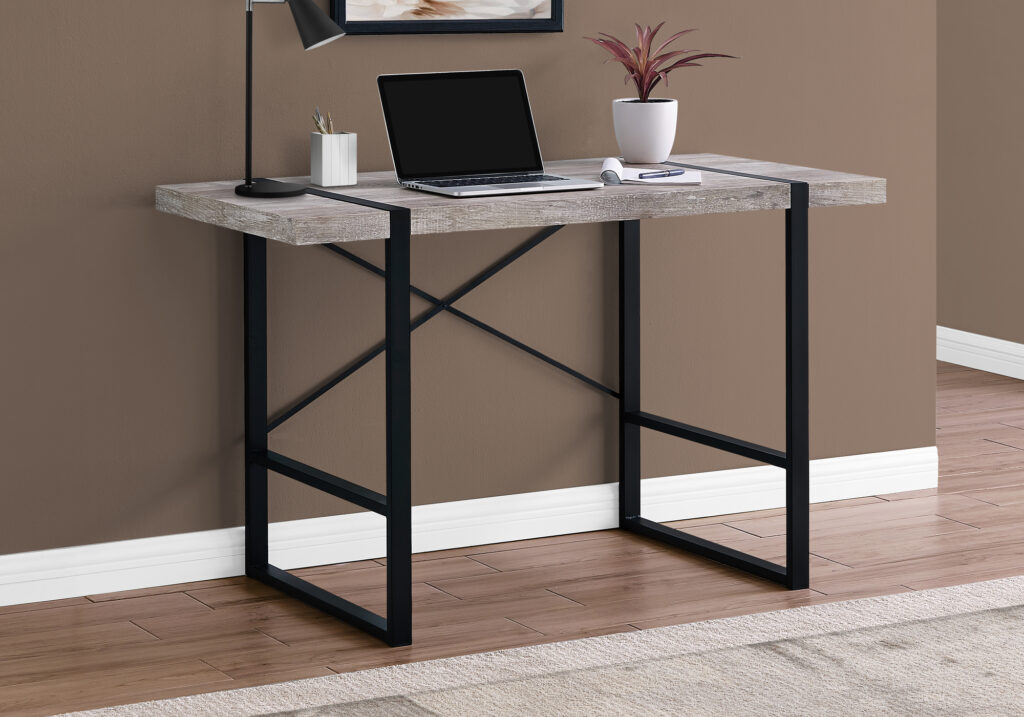 Computer Desk, Home Office, Laptop, 48″L, Work, Beige Laminate, Black Metal, Contemporary, Modern