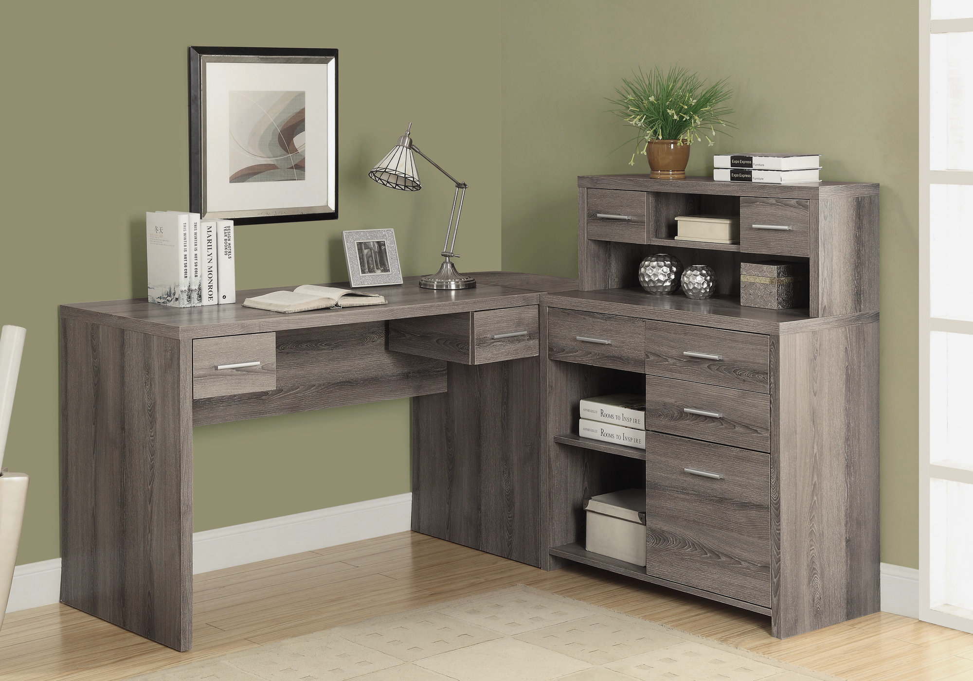 Dark taupe left or right corner computer desk