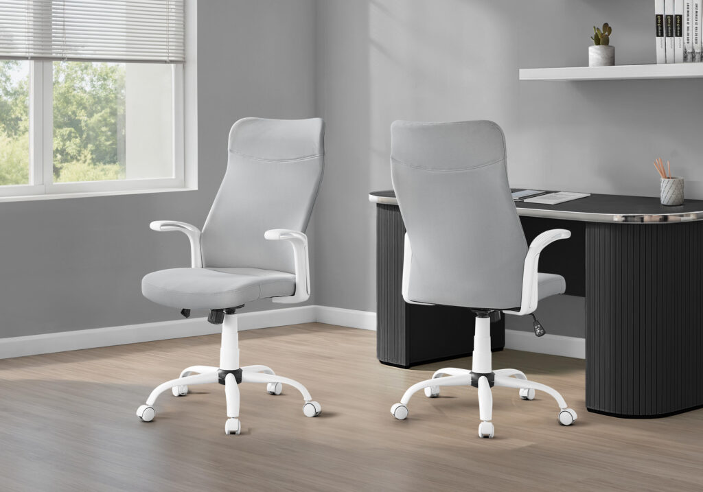 Office Chair, Adjustable Height, Swivel, Ergonomic, Armrests, Computer Desk, Work, Grey Mesh, White Metal, Contemporary, Modern