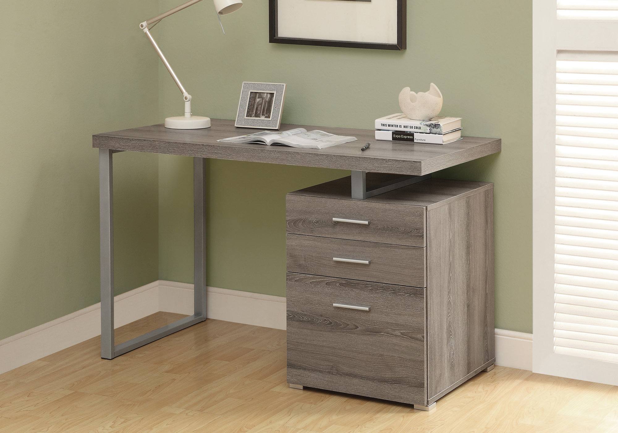 Dark taupe left or right computer desk