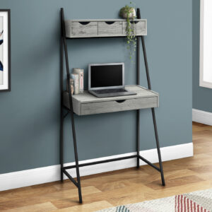 Computer Desk, Home Office, Laptop, Leaning, Storage Drawers, 32"L, Work, Grey Laminate, Black Metal, Contemporary, Modern