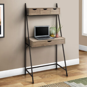 Computer Desk, Home Office, Laptop, Leaning, Storage Drawers, 32"L, Work, Brown Laminate, Black Metal, Contemporary, Modern