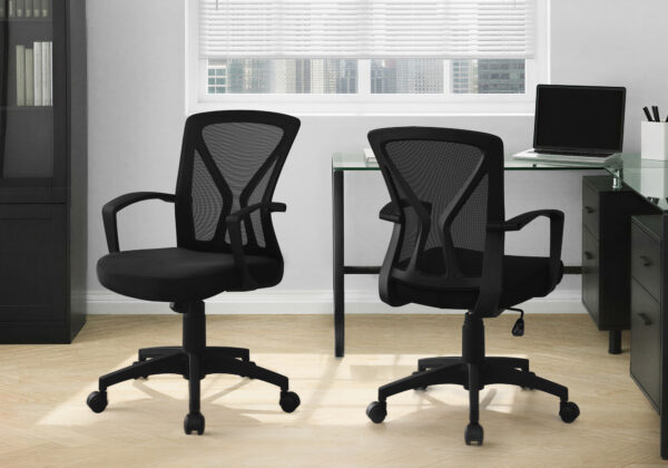 Office Chair, Adjustable Height, Swivel, Ergonomic, Armrests, Computer Desk, Work, Black Mesh, Black Metal, Contemporary, Modern