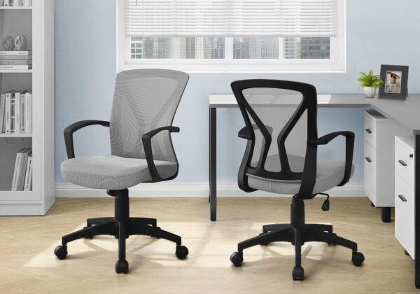 Office Chair, Adjustable Height, Swivel, Ergonomic, Armrests, Computer Desk, Work, Grey Mesh, Black Metal, Contemporary, Modern