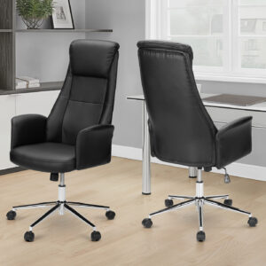 Office Chair, Adjustable Height, Ergonomic, Swivel, Armrests, Work, Black Leather Look, Chrome Metal, Contemporary, Modern