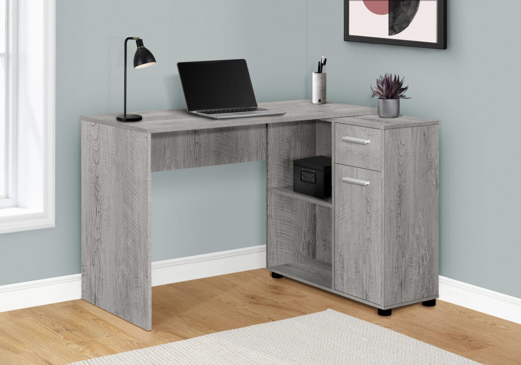 Computer Desk, Home Office, Corner, Storage Drawers, 46″L, L Shape, Work, Laptop, Grey Laminate, Contemporary, Modern