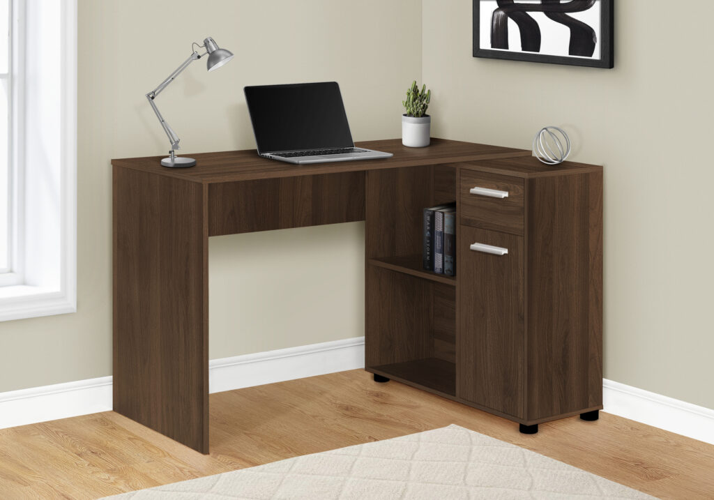 Computer Desk, Home Office, Corner, Storage Drawers, 46″L, L Shape, Work, Laptop, Walnut Laminate, Contemporary, Modern