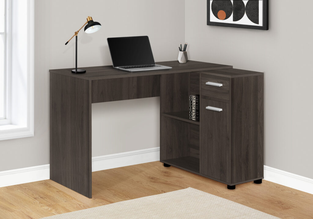 Computer Desk, Home Office, Corner, Storage Drawers, 46″L, L Shape, Work, Laptop, Brown Laminate, Contemporary, Modern