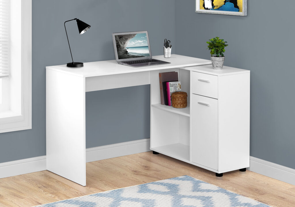 Computer Desk, Home Office, Corner, Storage Drawers, 46″L, L Shape, Work, Laptop, White Laminate, Contemporary, Modern