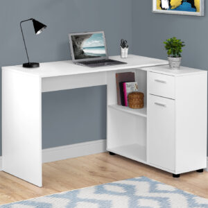 Computer Desk, Home Office, Corner, Storage Drawers, 46"L, L Shape, Work, Laptop, White Laminate, Contemporary, Modern