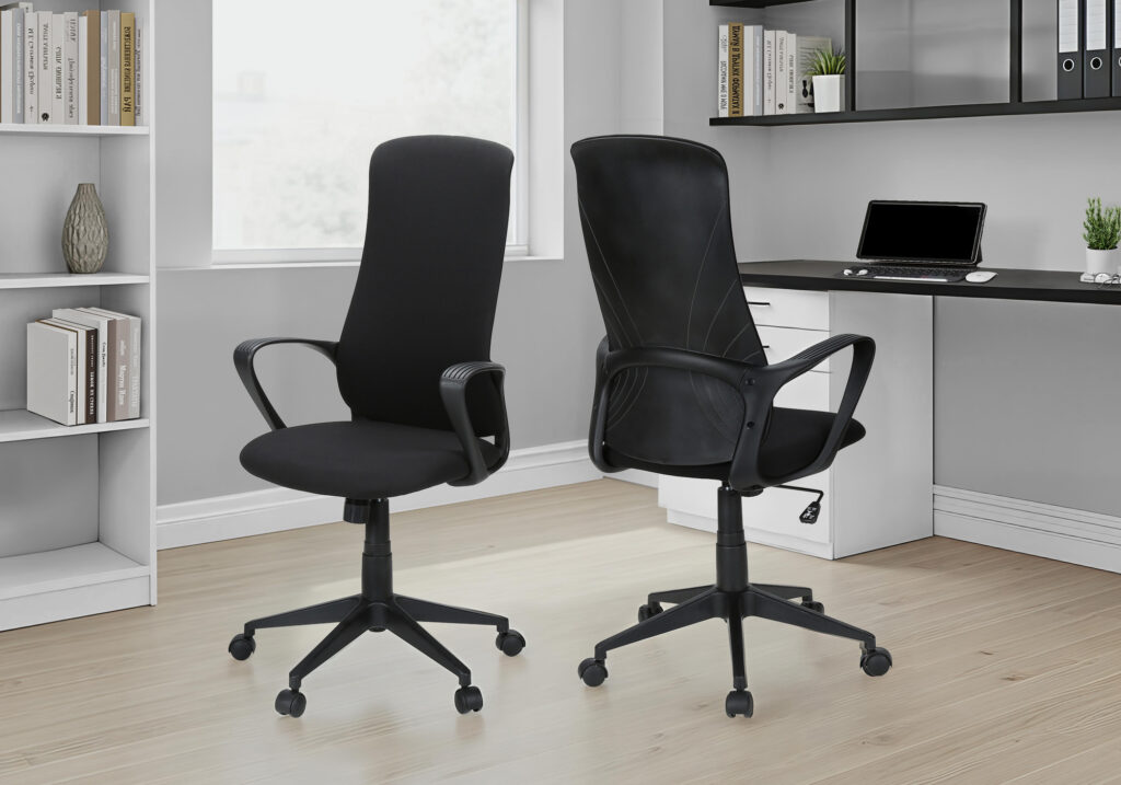 Office Chair, Adjustable Height, Armrests, Swivel, Ergonomic, Work, Black Fabric, Black Metal, Contemporary, Modern