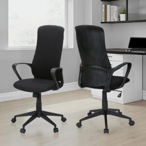Office Chair, Adjustable Height, Armrests, Swivel, Ergonomic, Work, Black Fabric, Black Metal, Contemporary, Modern
