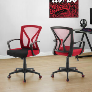 Office Chair, Adjustable Height, Swivel, Ergonomic, Armrests, Computer Desk, Work, Red Mesh, Black Metal, Contemporary, Modern