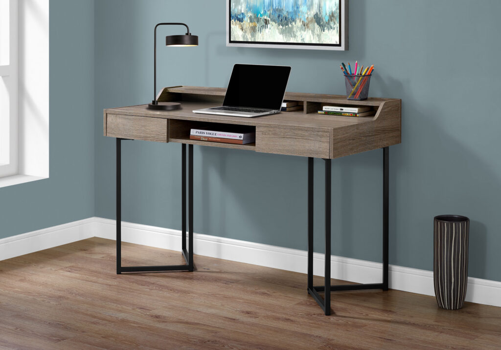 Computer Desk, Home Office, Laptop, Storage Drawers, 48″L, Work, Brown Laminate, Black Metal, Contemporary, Modern