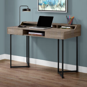 Computer Desk, Home Office, Laptop, Storage Drawers, 48"L, Work, Brown Laminate, Black Metal, Contemporary, Modern