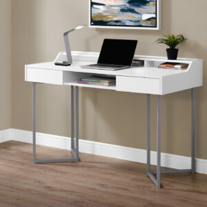Computer Desk, Home Office, Laptop, Storage Drawers, 48"L, Work, White Laminate, Grey Metal, Contemporary, Modern