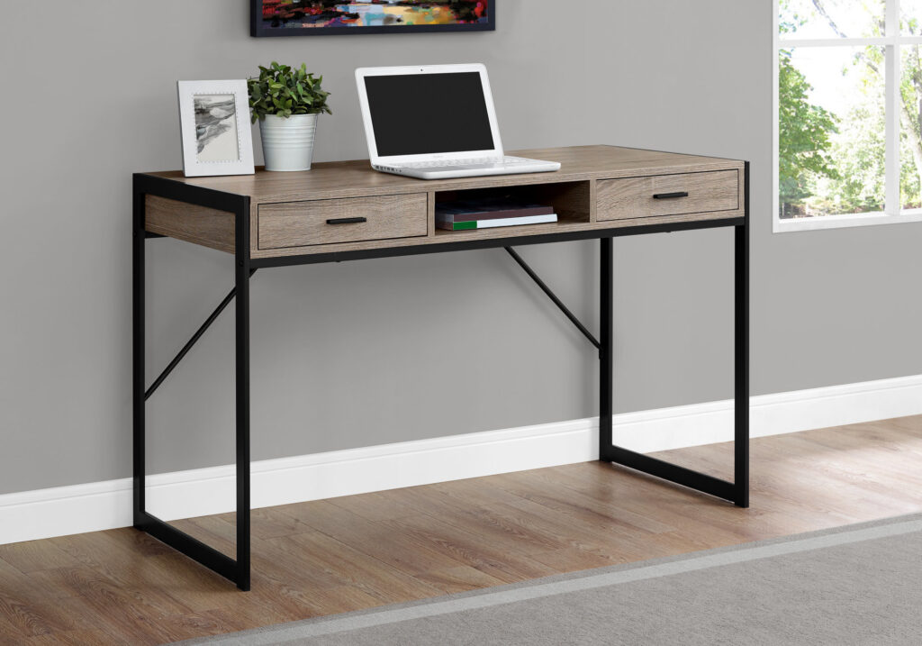 Computer Desk, Home Office, Laptop, Storage Drawers, 48″L, Work, Brown Laminate, Black Metal, Contemporary, Modern