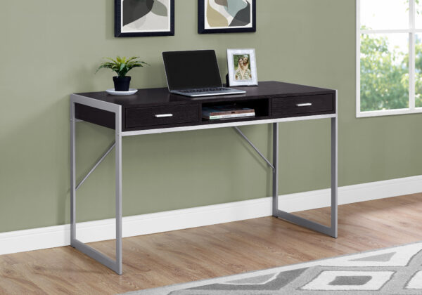 Computer Desk, Home Office, Laptop, Storage Drawers, 48″L, Work, Brown Laminate, Grey Metal, Contemporary, Modern