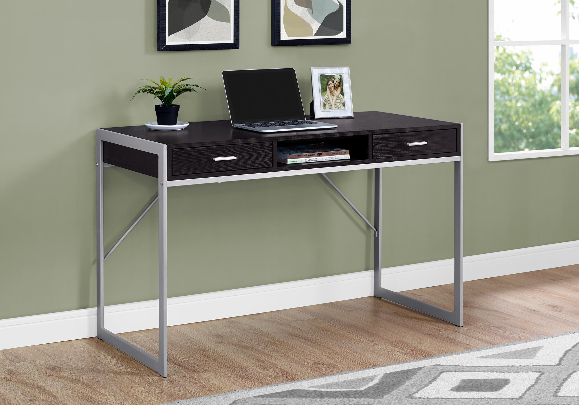 Computer Desk, Home Office, Laptop, Storage Drawers, 48″L, Work, Brown Laminate, Grey Metal, Contemporary, Modern