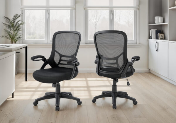 Office Chair, Swivel, Armrests, Adjustable Height, Ergonomic, Work, Black Mesh, Black Metal, Contemporary, Modern