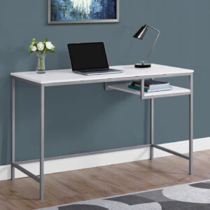 Computer Desk, Home Office, Laptop, 48"L, Work, White Laminate, Grey Metal, Contemporary, Modern
