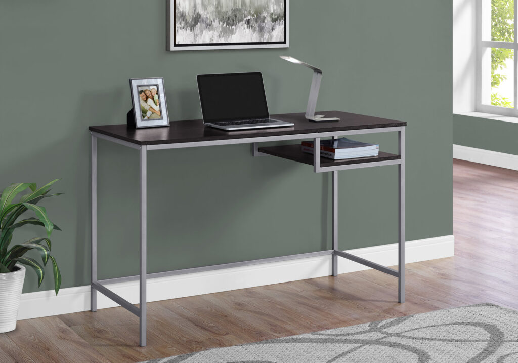 Computer Desk, Home Office, Laptop, 48″L, Work, Brown Laminate, Grey Metal, Contemporary, Modern