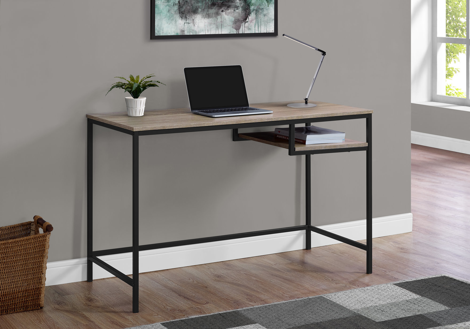Computer Desk, Home Office, Laptop, 48″L, Work, Brown Laminate, Black Metal, Contemporary, Modern