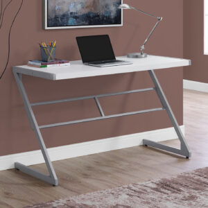 Computer Desk, Home Office, Laptop, 48"L, Work, White Laminate, Grey Metal, Contemporary, Modern