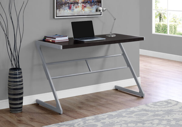Computer Desk, Home Office, Laptop, 48″L, Work, Brown Laminate, Grey Metal, Contemporary, Modern