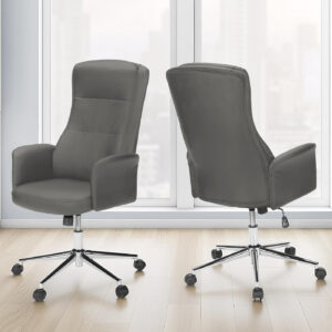 Office Chair, Swivel, Adjustable Height, Armrests, Ergonomic, Work, Grey Leather Look, Chrome Metal, Contemporary, Modern