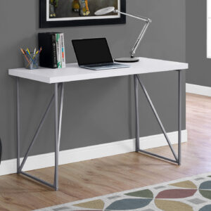 Computer Desk, Home Office, Laptop, 48"L, Work, White Laminate, Grey Metal, Contemporary, Modern