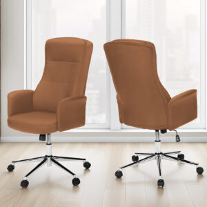 Office Chair, Swivel, Adjustable Height, Armrests, Ergonomic, Work, Brown Leather-look, Chrome Metal, Contemporary, Modern