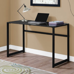 Computer Desk, Home Office, Laptop, 48"L, Work, Black Tempered Glass, Black Metal, Contemporary, Modern
