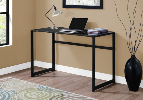Computer Desk, Home Office, Laptop, 48″L, Work, Black Tempered Glass, Black Metal, Contemporary, Modern