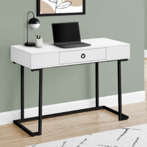 Computer Desk, Home Office, Laptop, Storage Drawers, 42"L, Work, Glossy White Laminate, Black Metal, Contemporary, Modern