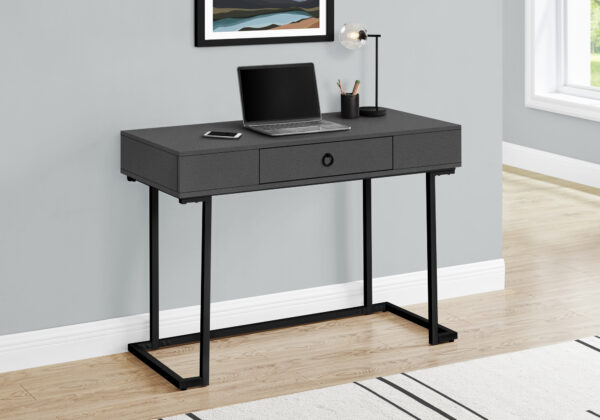 Computer Desk, Home Office, Laptop, Storage Drawers, 42″L, Work, Grey Laminate, Black Metal, Contemporary, Modern